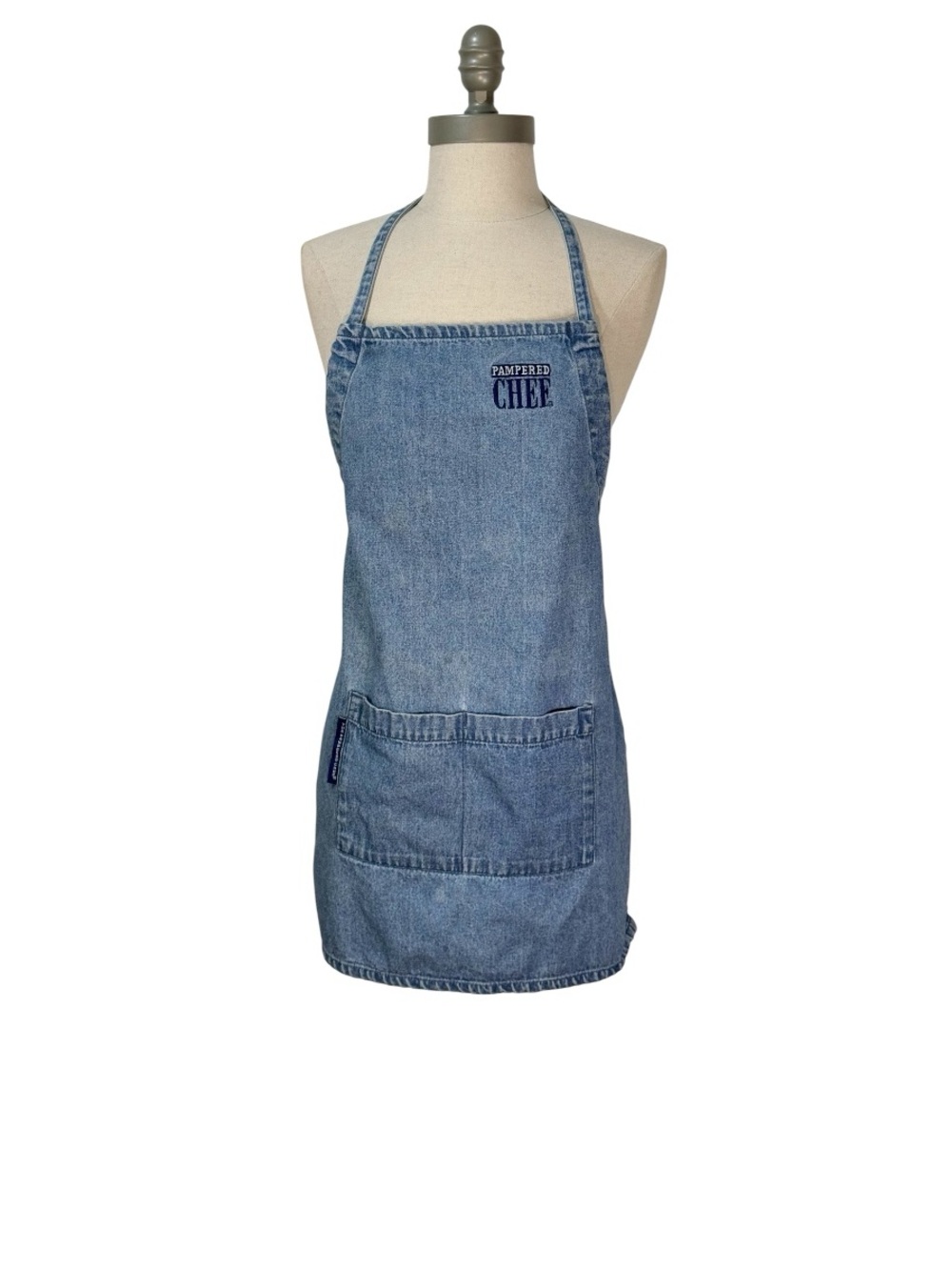 Pampered Chef Denim Blue Kitchen Apron with Front Pocket